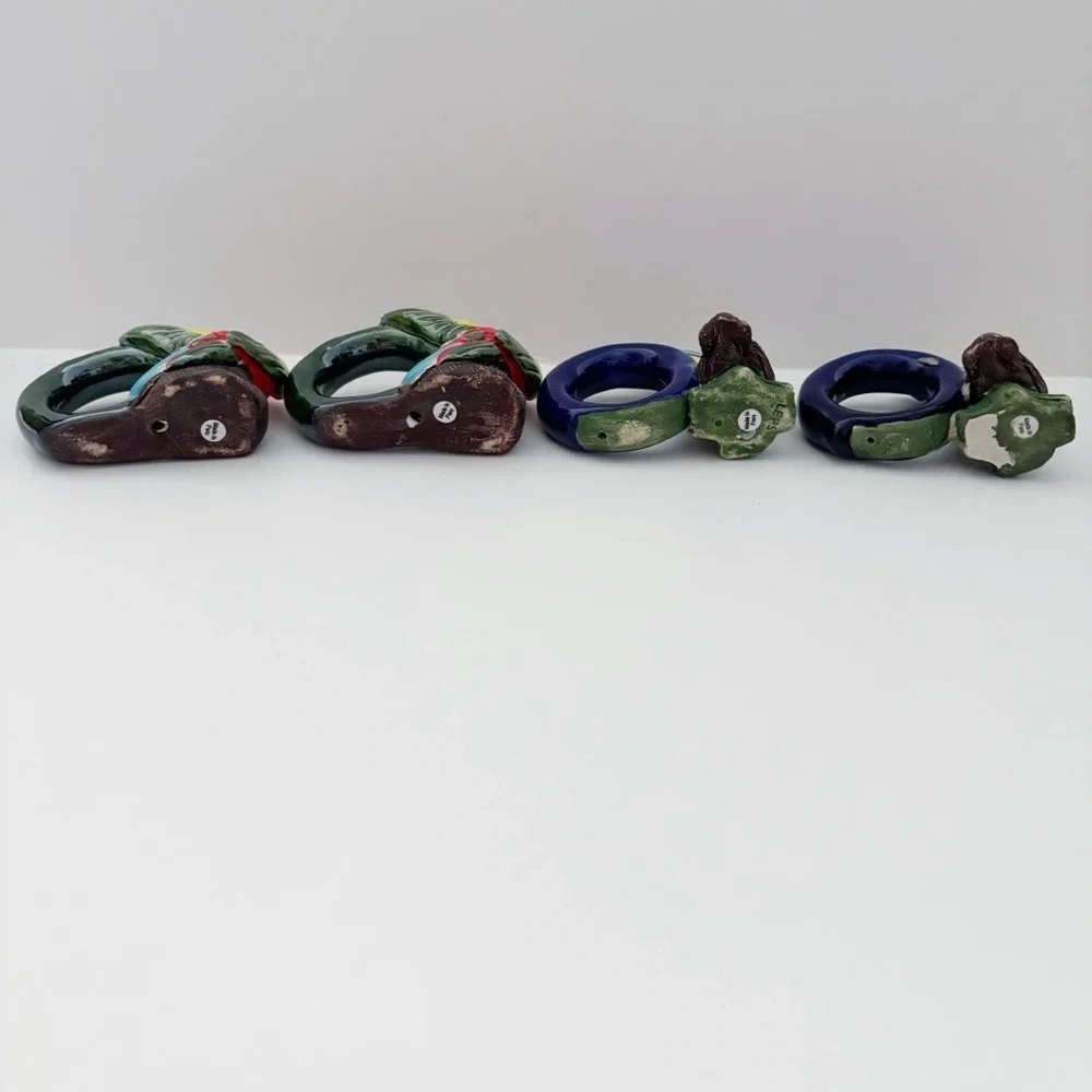 Parrot Toucan Pottery Napkin Rings Set of 4 Serviette Tableware Peru